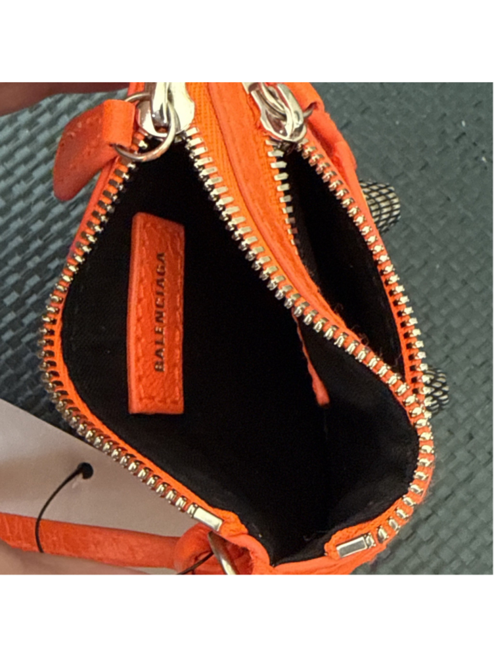 Balenciaga Le Cagole Coin Purse Card Holder Arena Lamb Fluorescent Orange NWT - Picture 8 of 9